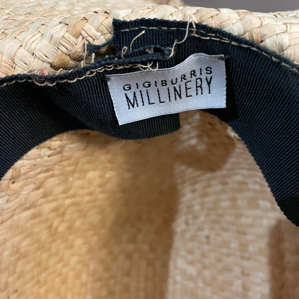 GIGI BURRIS MILLINERY ETE NATURAL feather grosgrain ribbon frayed straw hat - Picture 12 of 15